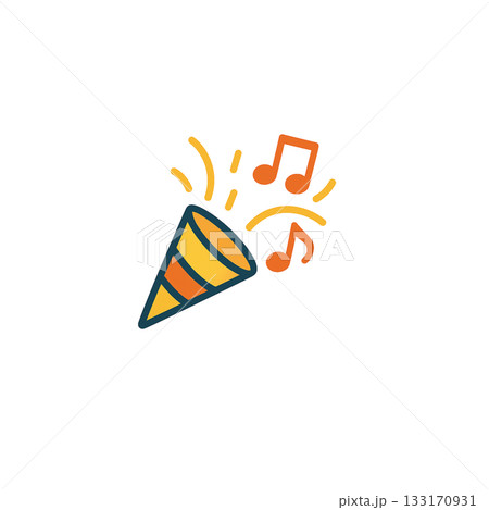 音符が舞うクラッカーの楽しいお祝い・パーティ向けアイコン素材、背景なし 133170931