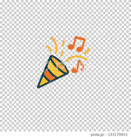 音符が舞うクラッカーの楽しいお祝い・パーティ向けアイコン素材、背景なし 133170931