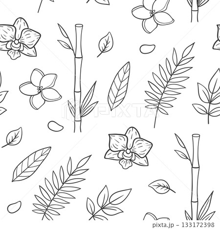 Bamboo and orchid flowers seamless pattern Bamboo and orchid flowers seamless pattern 133172398