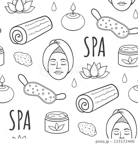 SPA and massage salon seamless pattern, relax and aromatherapy concept 133172400