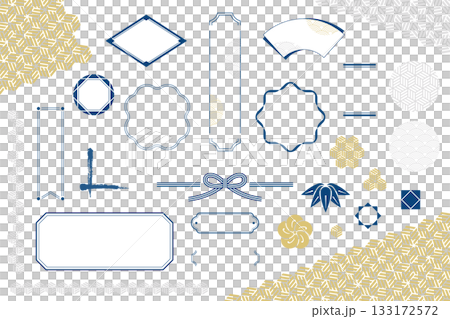 A set of title and heading frames with Japanese patterns that can be used for web design and advertising. A set of Japanese-style decorative frames and line decorations. 133172572
