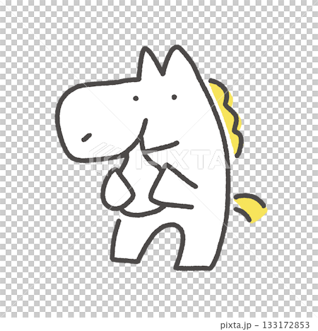 新年第一天，一匹可愛的白馬在吃年糕。搗年糕的場景。新年素材。手繪。 133172853