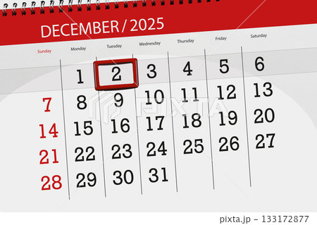 Calendar 2025, deadline, day, month, page, organizer, date, December, tuesday, number 2 133172877