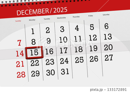 Calendar 2025, deadline, day, month, page, organizer, date, December, monday, number 15 133172891