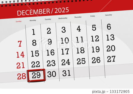 Calendar 2025, deadline, day, month, page, organizer, date, December, monday, number 29 133172905