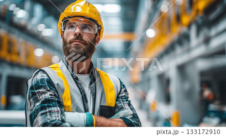 職場に活気を与える笑顔の男性スタッフが活躍する工場シーン 133172910