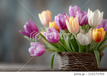 カラフルなチューリップの花 133173760