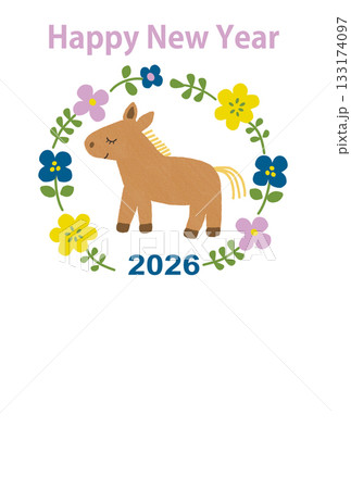 仔馬とお花の年賀状用デザイン 仔馬とお花の年賀状用デザイン 133174097