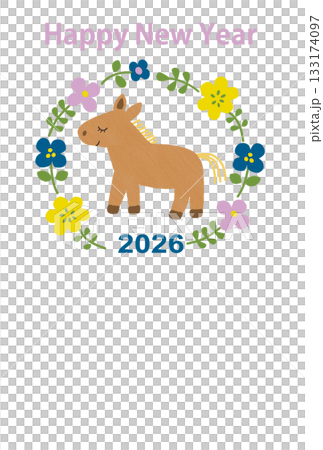 仔馬とお花の年賀状用デザイン 仔馬とお花の年賀状用デザイン 133174097