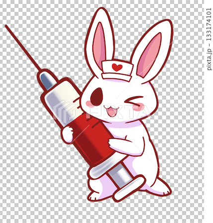 眨眼的兔子拿著注射器 133174101