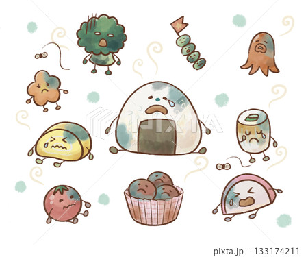 食育に使える傷んだお弁当のおかずのかわいいキャラクターイラストセット 食育に使える傷んだお弁当のおかずのかわいいキャラクターイラストセット 133174211