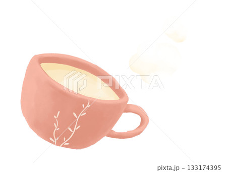 ホットミルク入りマグカップと湯気の水彩画 133174395