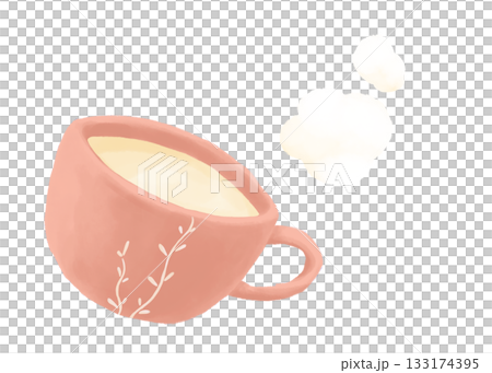 ホットミルク入りマグカップと湯気の水彩画 133174395