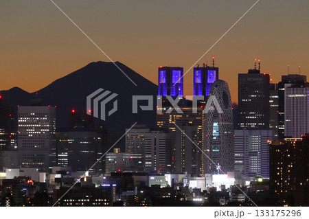冬晴れ:夕日の新宿高層ビル群と富士山 冬晴れ:夕日の新宿高層ビル群と富士山 133175296