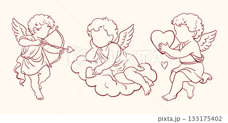 Cupid clipart set three cute coquette angels 133175402