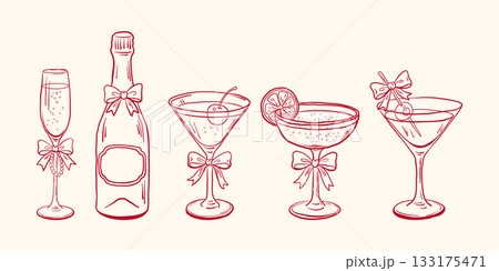 Coquette cocktail clipart set  girly champagne and drinks 133175471