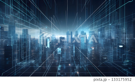 abstract graphical digital data on dark background, neural network generated image 133175952