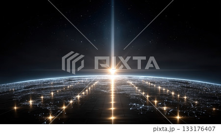 Global Network Connection with Data Flow and Bright Light Beam Global Network Connection with Data Flow and Bright Light Beam 133176407