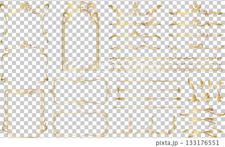 Gold color elegant decorative frame, border and line set 133176551