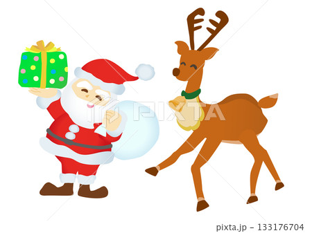 サンタクロースとトナカイのラスト素材 133176704