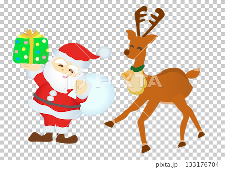 サンタクロースとトナカイのラスト素材 133176704