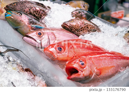 沖縄の鮮魚店に並ぶ沖縄の新鮮な魚 133176790