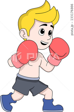 Cartoon Boy Boxing in Attack Stance 133176866