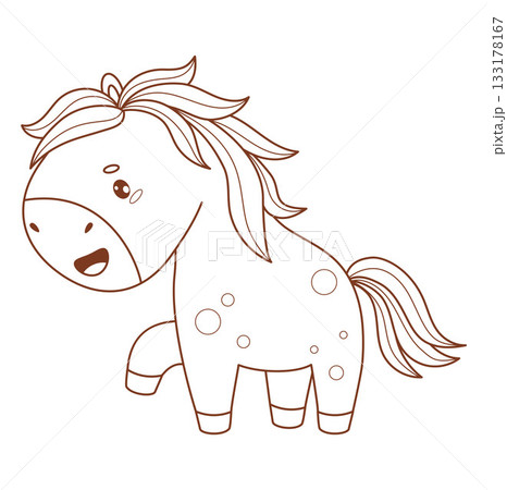 Outline Cute Little Horse. Adorable Pony Kawaii Animal. Line drawing, coloring book. Vector illustration. Not AI Outline Cute Little Horse. Adorable Pony Kawaii Animal. Line drawing, coloring book. Vector illustration. Not AI 133178167