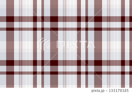 Classic plaid pattern featuring brown and grey stripes on a white background. Ideal for textiles, backgrounds, or adding a touch of traditional style to designs. 133178185