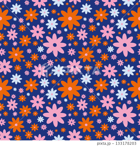 Creative vibrant quirky expressive floral pattern in 60s in bright juicy colors Creative vibrant quirky expressive floral pattern in 60s in bright juicy colors 133178203