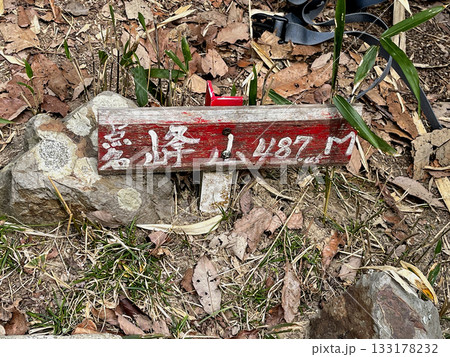 高安山山頂にある三角点　点名は峰山　標高は487m 133178232