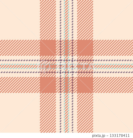 Hippie plaid fabric background, 1940s texture textile check. Daisy tartan vector seamless pattern in antique white and red colors. Hippie plaid fabric background, 1940s texture textile check. Daisy tartan vector seamless pattern in antique white and red colors. 133178411