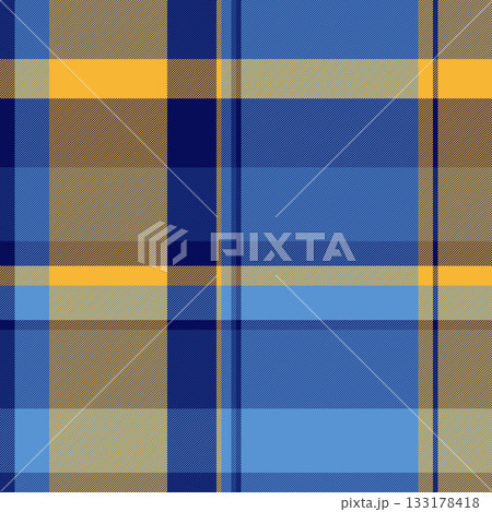 Cowboy texture pattern textile, professional tartan vector seamless. Handmade plaid fabric background check in blue and amber colors. 133178418