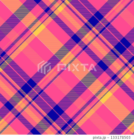 Poster plaid seamless textile, idyllic check background fabric. Performance tartan pattern vector texture in pink and indigo colors. 133178503