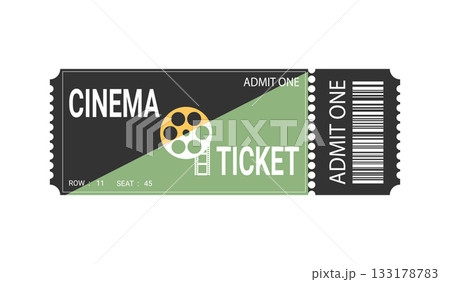 Minimalist cinema ticket design. Cinema ticket template with a film reel emblem. Vector illustration Minimalist cinema ticket design. Cinema ticket template with a film reel emblem. Vector illustration 133178783