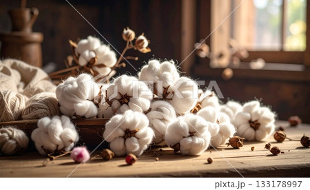 自然光に照らされたふわふわコットン3 133178997