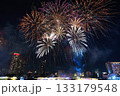 Colorful fireworks explode over the city skyline at night, celebrating the arrival of 2026 with joy, light, and new energy. 133179548