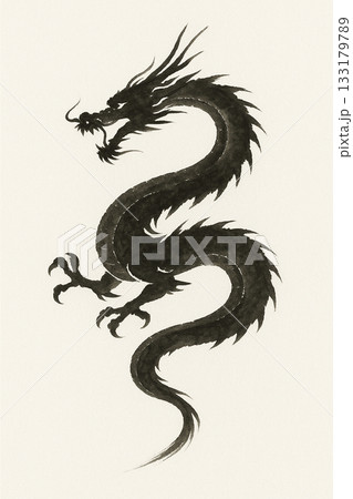 墨絵で描かれた龍の和風イラスト 133179789