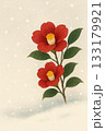 椿の花と雪景色を合わせた冬の年賀状 133179921