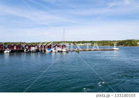 Houses around marina in Donso island, Southern Gothenburg archipelago, Gothenburg municipality, Vastra Gotaland County, Sweden 133180103