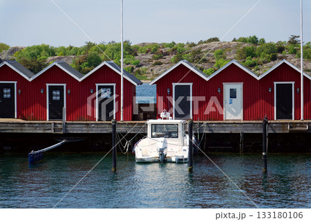 Houses around marina in Donso island, Southern Gothenburg archipelago, Gothenburg municipality, Vastra Gotaland County, Sweden 133180106