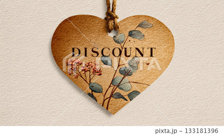 Heart-shaped tag with floral design and discount text for promotional thanksgiving offers 133181396