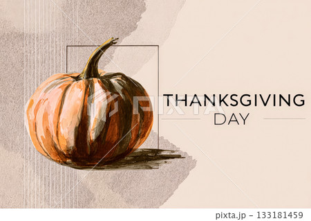 Watercolor illustration of a pumpkin symbolizing Thanksgiving Day celebration and harvest season 133181459