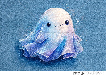 Cute ghost illustration with pastel colors and whimsical expression for Halloween concept Cute ghost illustration with pastel colors and whimsical expression for Halloween concept 133181535