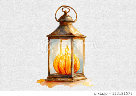 Lantern with glowing pumpkin inside, creating warm ambiance for autumn harvest celebration Lantern with glowing pumpkin inside, creating warm ambiance for autumn harvest celebration 133181575