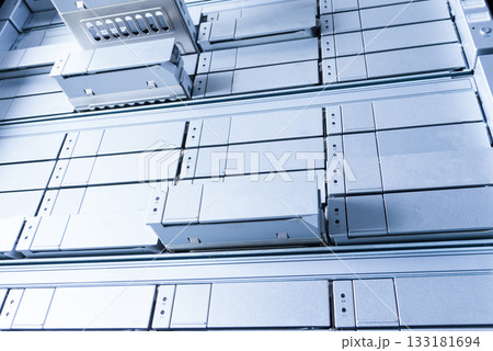 detail of data storage hardware, view from down detail of data storage hardware, view from down 133181694