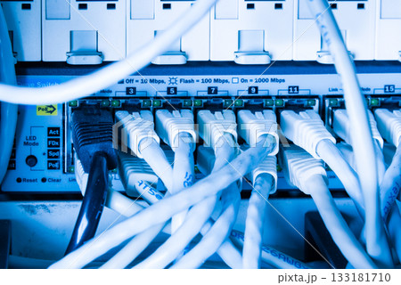 close-up of ethernet cables and switch close-up of ethernet cables and switch 133181710