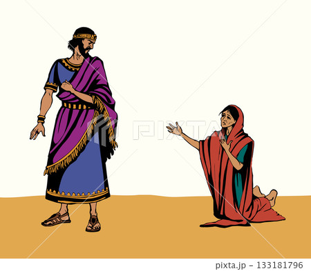 A starving woman asks for help. Vector drawing A starving woman asks for help. Vector drawing 133181796