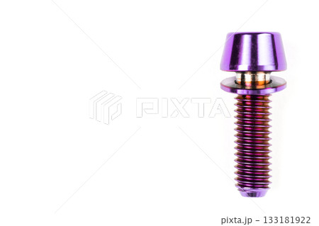 Pink titanium hexagonal bolt on a white background Pink titanium hexagonal bolt on a white background 133181922