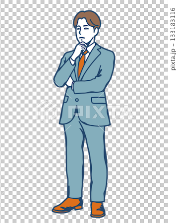 沉思的男性商務人士插畫-一位穿著西裝、若有所思的人 沉思的男性商務人士插畫-一位穿著西裝、若有所思的人 133183116